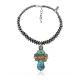 .925 Sterling Silver Handmade Navajo Native American Natural Turquoise Spiny Oyster Necklace and Pendant 35134