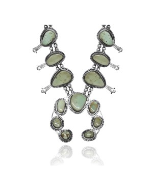 .925 Sterling Silver Certified Authentic Handmade Navajo Native American Natural Turquoise Necklace 35135