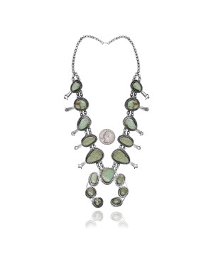 .925 Sterling Silver Certified Authentic Handmade Navajo Native American Natural Turquoise Necklace 35135