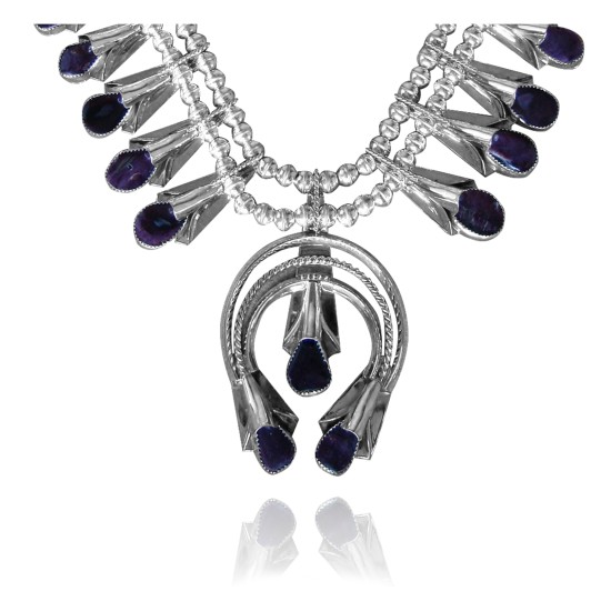 .925 Sterling Silver Certified Authentic Handmade Navajo Native American Spiny Oyster Necklace 35136