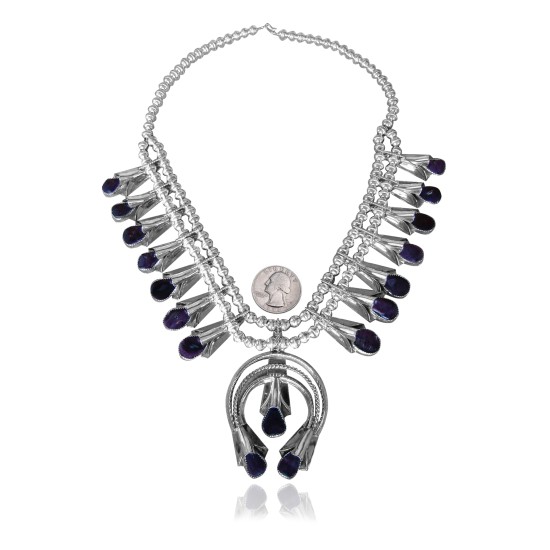 .925 Sterling Silver Certified Authentic Handmade Navajo Native American Spiny Oyster Necklace 35136