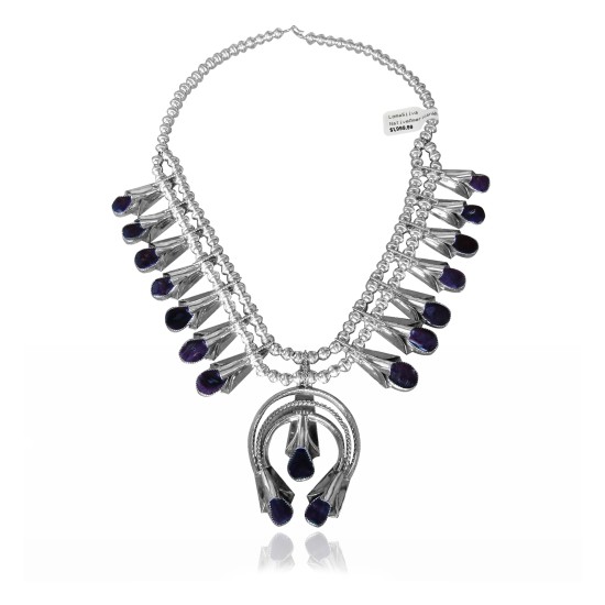 .925 Sterling Silver Certified Authentic Handmade Navajo Native American Spiny Oyster Necklace 35136