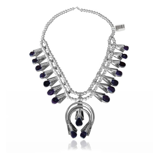 .925 Sterling Silver Certified Authentic Handmade Navajo Native American Spiny Oyster Necklace 35136