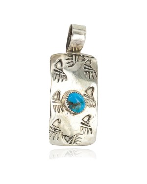 Certified Authentic Bear paw Handmade Nickel Natural Turquoise Navajo Native American Pendant 13167-1