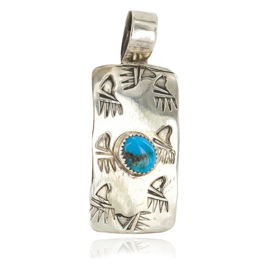 Certified Authentic Bear paw Handmade Nickel Natural Turquoise Navajo Native American Pendant 13167-1