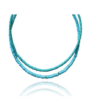 .925 Sterling Silver Certified Authentic Navajo Native American 2 strand Magnesite Necklace 35145