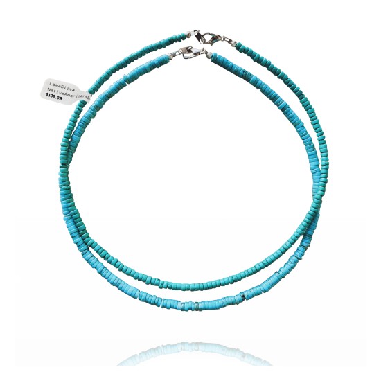 .925 Sterling Silver Certified Authentic Navajo Native American 2 strand Magnesite Necklace 35145