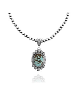 Sun .925 Sterling Silver Certified Authentic Handmade Navajo Native American Natural Turquoise Necklace 35146