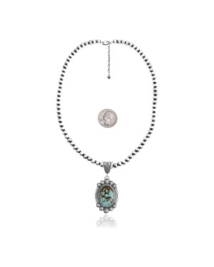 Sun .925 Sterling Silver Certified Authentic Handmade Navajo Native American Natural Turquoise Necklace 35146