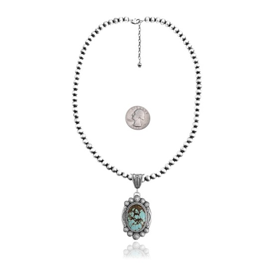 Sun .925 Sterling Silver Certified Authentic Handmade Navajo Native American Natural Turquoise Necklace 35146