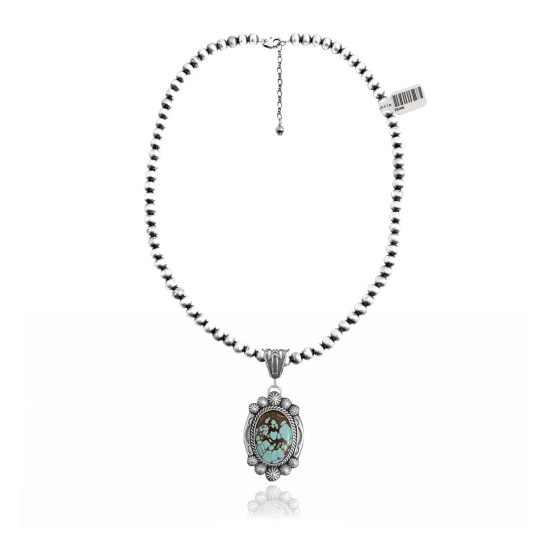 Sun .925 Sterling Silver Certified Authentic Handmade Navajo Native American Natural Turquoise Necklace 35146