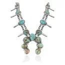 .925 Sterling Silver Handmade Navajo Native American Natural Turquoise Necklace 35139