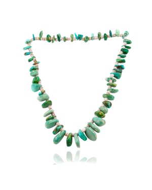 .925 Sterling Silver Certified Authentic Navajo Native American 1 strand Natural Turquoise Necklace 35143