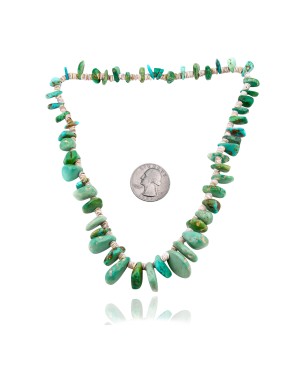 .925 Sterling Silver Certified Authentic Navajo Native American 1 strand Natural Turquoise Necklace 35143