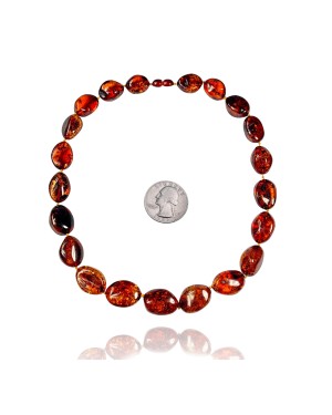 .925 Sterling Silver Certified Authentic Navajo Native American 1 strand Amber Necklace 35144