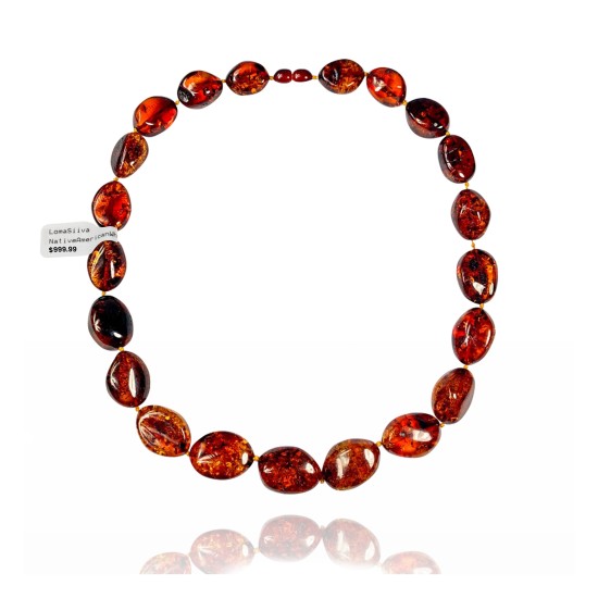 .925 Sterling Silver Certified Authentic Navajo Native American 1 strand Amber Necklace 35144