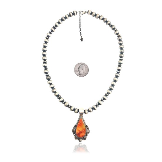 Sun .925 Sterling Silver Certified Authentic Handmade Navajo Native American Spiny Oyster Necklace 35149
