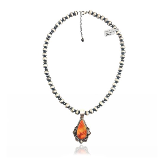 Sun .925 Sterling Silver Certified Authentic Handmade Navajo Native American Spiny Oyster Necklace 35149