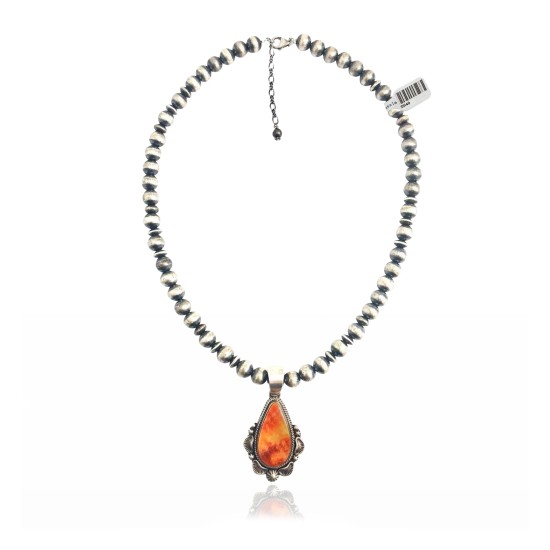Sun .925 Sterling Silver Certified Authentic Handmade Navajo Native American Spiny Oyster Necklace 35149