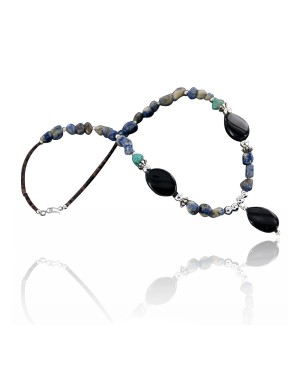HUGE Certified Authentic Navajo .925 Sterling Silver Turquoise, Lapis and Black Onyx Native American Necklace 390907265086