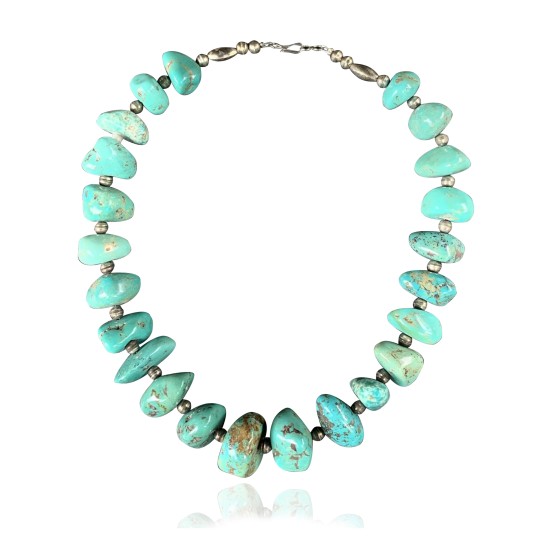 .925 Sterling Silver Certified Authentic Navajo Native American 1 strand Natural Turquoise Necklace 35150