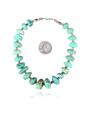 .925 Sterling Silver Certified Authentic Navajo Native American 1 strand Natural Turquoise Necklace 35150