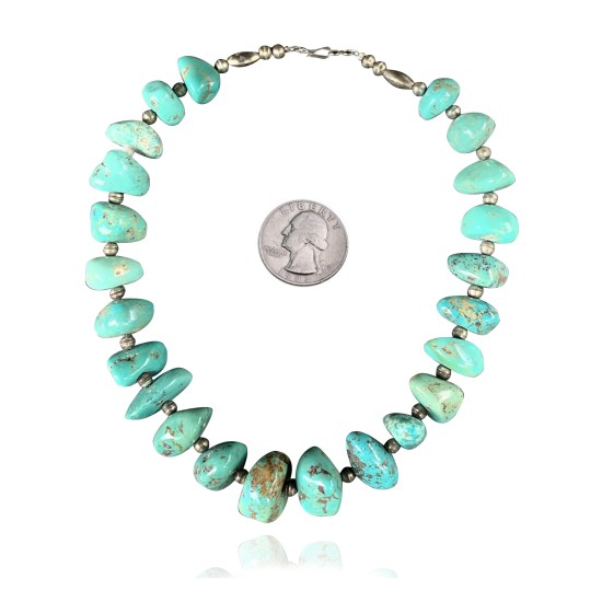 .925 Sterling Silver Certified Authentic Navajo Native American 1 strand Natural Turquoise Necklace 35150