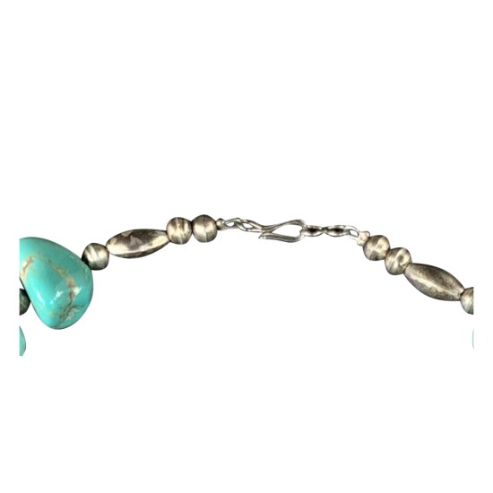 .925 Sterling Silver Certified Authentic Navajo Native American 1 strand Natural Turquoise Necklace 35150