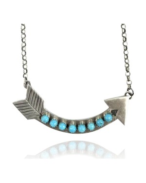 Arrow .925 Sterling Silver Certified Authentic Handmade Navajo Native American Natural Turquoise Necklace 35151