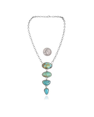 Swirl .925 Sterling Silver Certified Authentic Handmade Navajo Native American Natural Turquoise Necklace 35155
