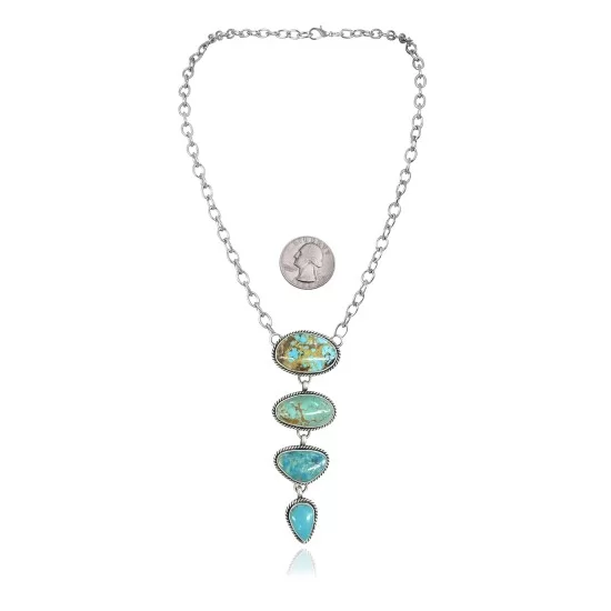 Swirl .925 Sterling Silver Handmade Navajo Native American Natural Turquoise Necklace 35155 Swirl .925 Sterling Silver Handmade Navajo Native American Natural Turquoise Necklace 35155
