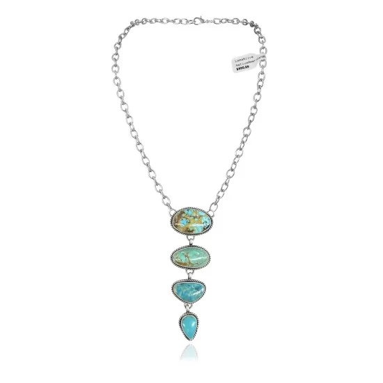 Swirl .925 Sterling Silver Handmade Navajo Native American Natural Turquoise Necklace 35155 Swirl .925 Sterling Silver Handmade Navajo Native American Natural Turquoise Necklace 35155