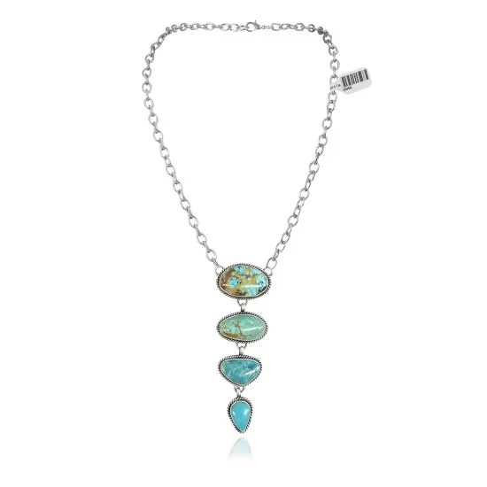 Swirl .925 Sterling Silver Handmade Navajo Native American Natural Turquoise Necklace 35155 Swirl .925 Sterling Silver Handmade Navajo Native American Natural Turquoise Necklace 35155