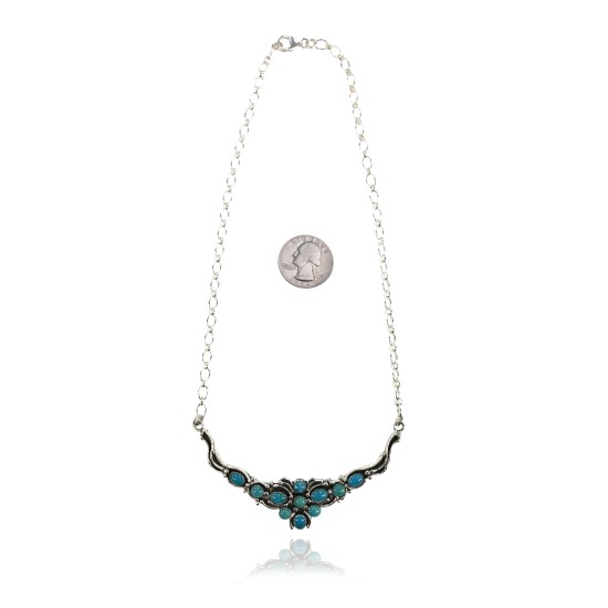 Butterfly .925 Sterling Silver Certified Authentic Handmade Navajo Native American Natural Turquoise Necklace 35156