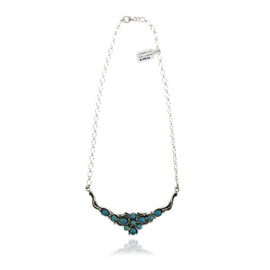 Butterfly .925 Sterling Silver Certified Authentic Handmade Navajo Native American Natural Turquoise Necklace 35156