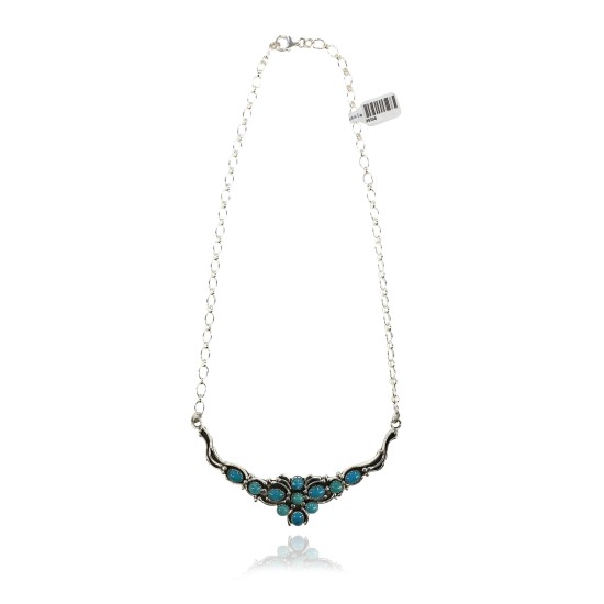 Butterfly .925 Sterling Silver Certified Authentic Handmade Navajo Native American Natural Turquoise Necklace 35156