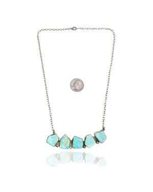 .925 Sterling Silver Certified Authentic Navajo Native American Natural Turquoise Necklace 35158