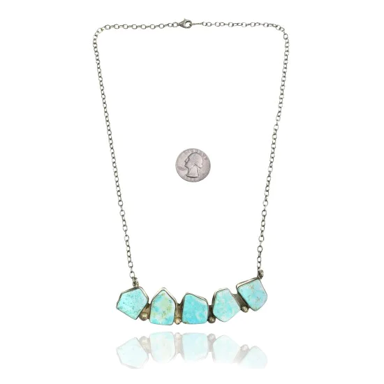 .925 Sterling Silver Navajo Native American Natural Turquoise Necklace 35158 .925 Sterling Silver Navajo Native American Natural Turquoise Necklace 35158