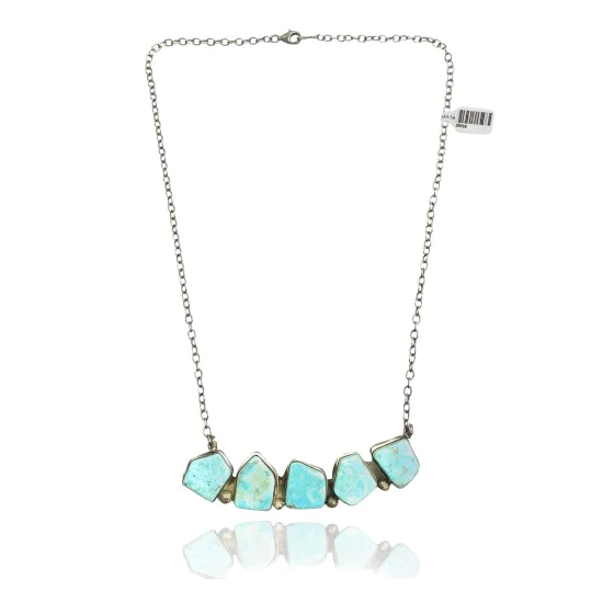 .925 Sterling Silver Navajo Native American Natural Turquoise Necklace 35158 .925 Sterling Silver Navajo Native American Natural Turquoise Necklace 35158