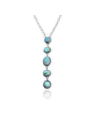 .925 Sterling Silver Certified Authentic Navajo Native American Natural Turquoise Necklace 35159