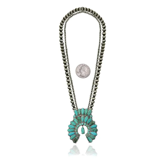 .925 Sterling Silver Navajo Native American Natural Turquoise Necklace 35160 .925 Sterling Silver Navajo Native American Natural Turquoise Necklace 35160