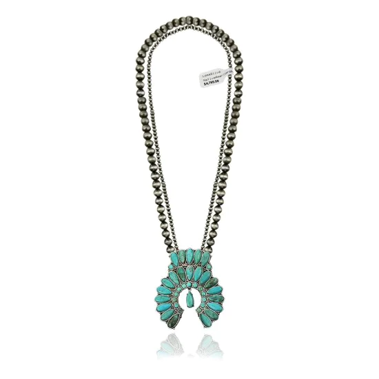 .925 Sterling Silver Navajo Native American Natural Turquoise Necklace 35160 .925 Sterling Silver Navajo Native American Natural Turquoise Necklace 35160