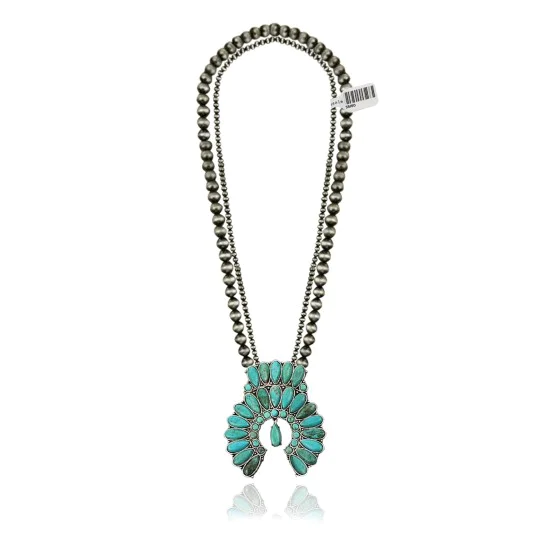 .925 Sterling Silver Navajo Native American Natural Turquoise Necklace 35160 .925 Sterling Silver Navajo Native American Natural Turquoise Necklace 35160