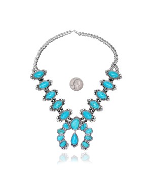 .925 Sterling Silver Certified Authentic Navajo Native American Natural Turquoise Necklace 35161 .925 Sterling Silver Certified Authentic Navajo Native American Natural Turquoise Necklace 35161