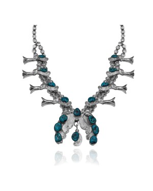 Feather .925 Sterling Silver Certified Authentic Handmade Navajo Native American Turquoise Necklace 35164