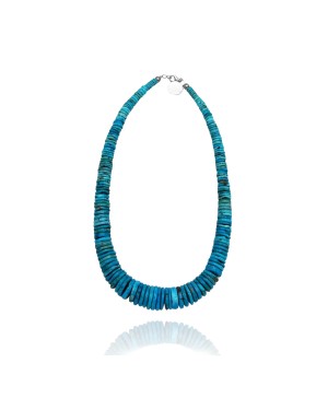 .925 Sterling Silver Certified Authentic Navajo Native American 1 strand Graduated Magnesite Necklace 35165