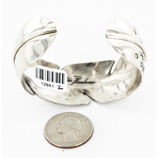 Handmade Feather Certified Authentic Roanhorse Navajo Nickel Natural Turquoise Native American Bracelet 12841-2