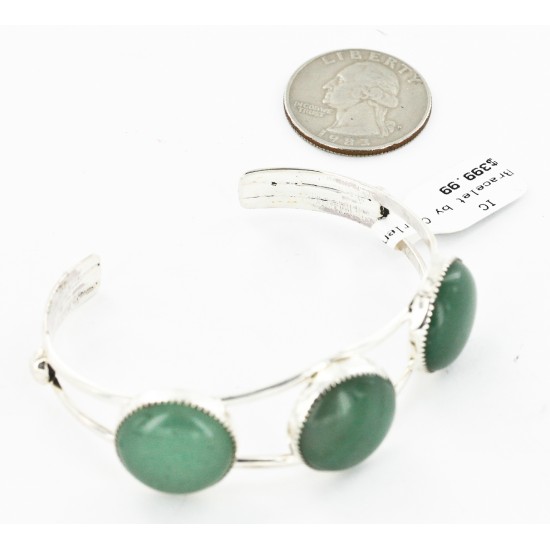 Handmade Certified Authentic Navajo .925 Sterling Silver Natural Jade Native American Bracelet 12822