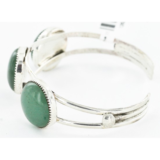 Handmade Certified Authentic Navajo .925 Sterling Silver Natural Jade Native American Bracelet 12822