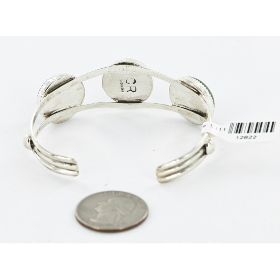 Handmade Certified Authentic Navajo .925 Sterling Silver Natural Jade Native American Bracelet 12822